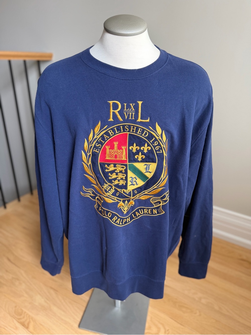 Ralph Lauren Navy Crewneck Sweater with Embroidered Crest